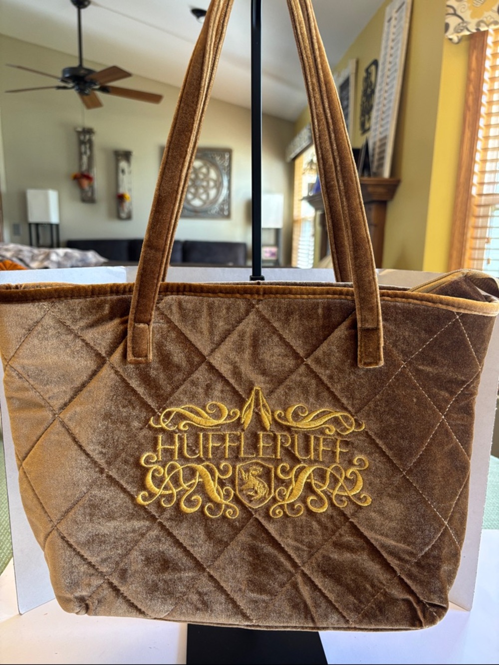 Quilted Velvet Harry Potter Hufflepuff Tote Bag EUC